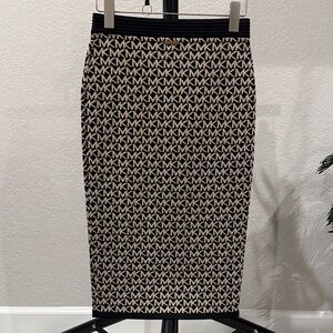 Michael Kors Black and Cream Logo Pencil Skirt